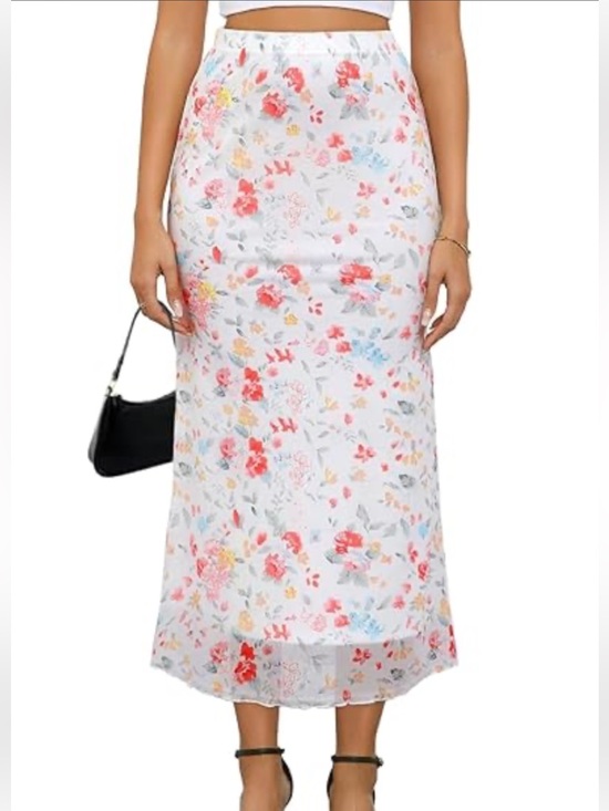 New fashion Dresses & Skirts - White Floral Maxi Skirt with Pink & Coral Blooms NWT XL